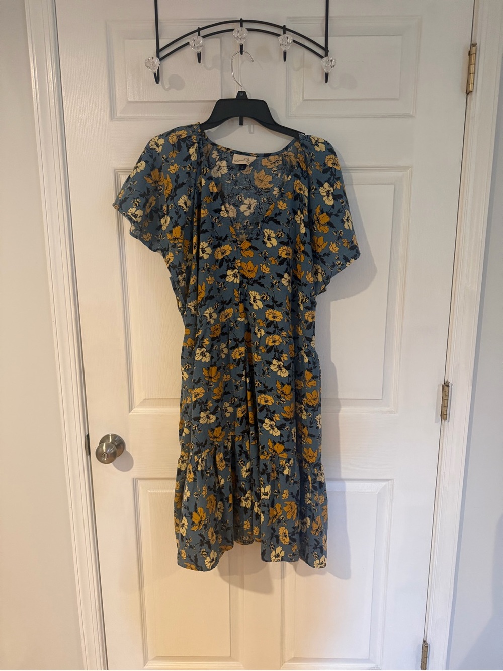 Universal Thread Blue Floral Midi Dress with Yellow Flowers